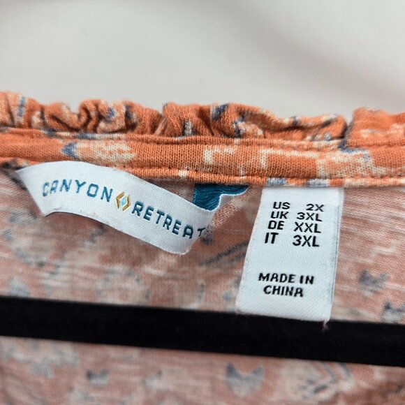 Canyon Retreat Orange Blue Southwest Design Short-Sleeved Top Size 2X - Picture 6 of 8
